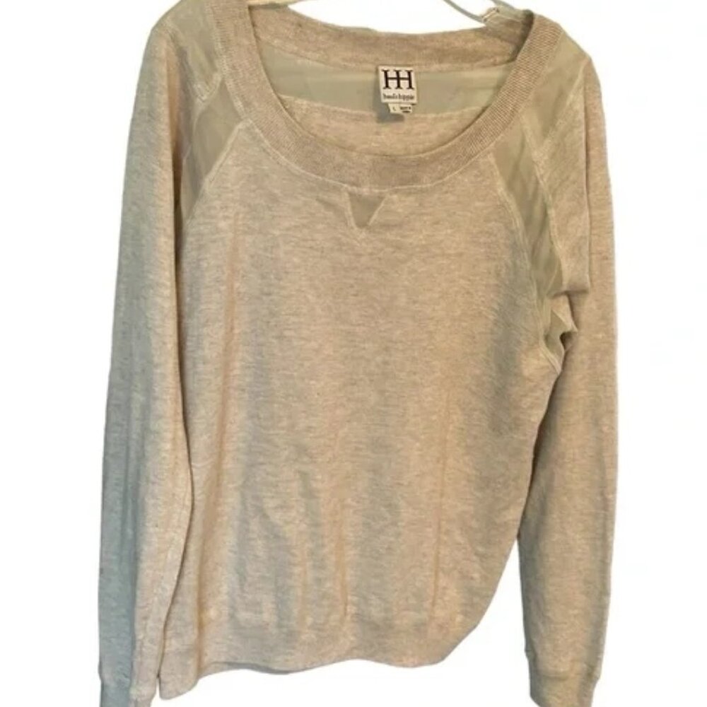 Haute Hippie Pullover Cashmere Cotton Sweater LG Camel Lightweight Spring Sheer…